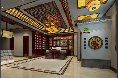 岭东古朴典雅的中式茶叶店大堂设计效果图